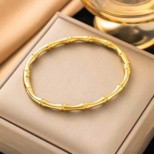 Bamboo Grove Textured Gold-Plated Bangle