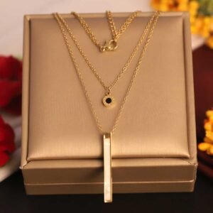 Three-Layer Gold-Plated Roman Numeral & Bar Necklace