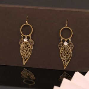 Bohemian Dreamcatcher Leaf Gold-Tone Drop Earrings