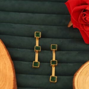 Chic Emerald Green & Gold Geometric Drop Earrings