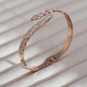 Serpentine Sparkle Rose Gold-Plated Mother-of-Pearl Bangle