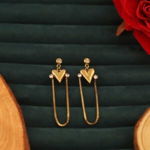 Romantic Heart Dangle Gold-Plated CZ Earrings