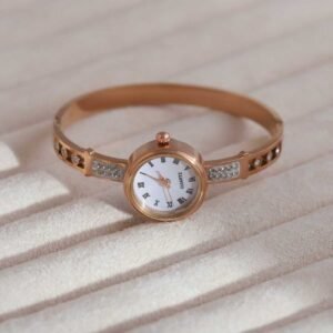 Rose Gold Timepiece" Zircon-Accented Watch Bangle