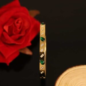 Emerald Dewdrop" Gold-Plated Zircon & Gemstone Bangle