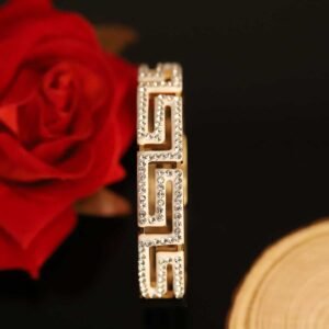 Greco-Glam" White Enamel & Zircon Gold-Plated Bangle