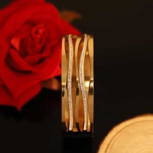 Glimmering Waves" Zircon-Embellished Gold-Plated Bangle