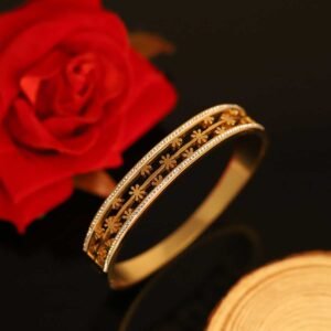 Floral Cascade Zircon-Trimmed Gold-Plated Bangle