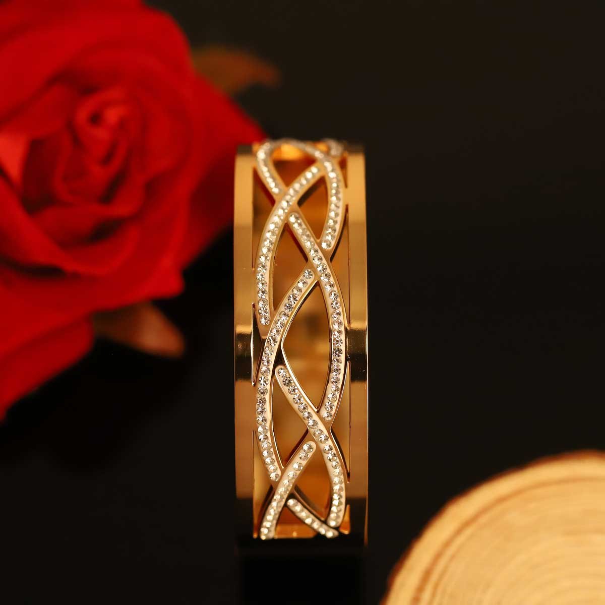 Interwoven Sparkle" Zircon Gold-Plated Cuff Bangle