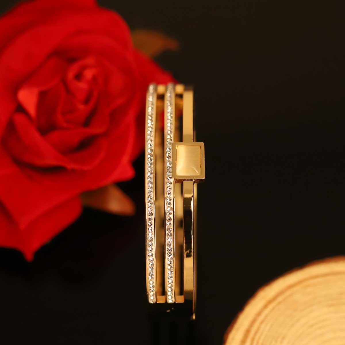 Modernist Gleam" Zircon-Accented Gold-Plated Bangle