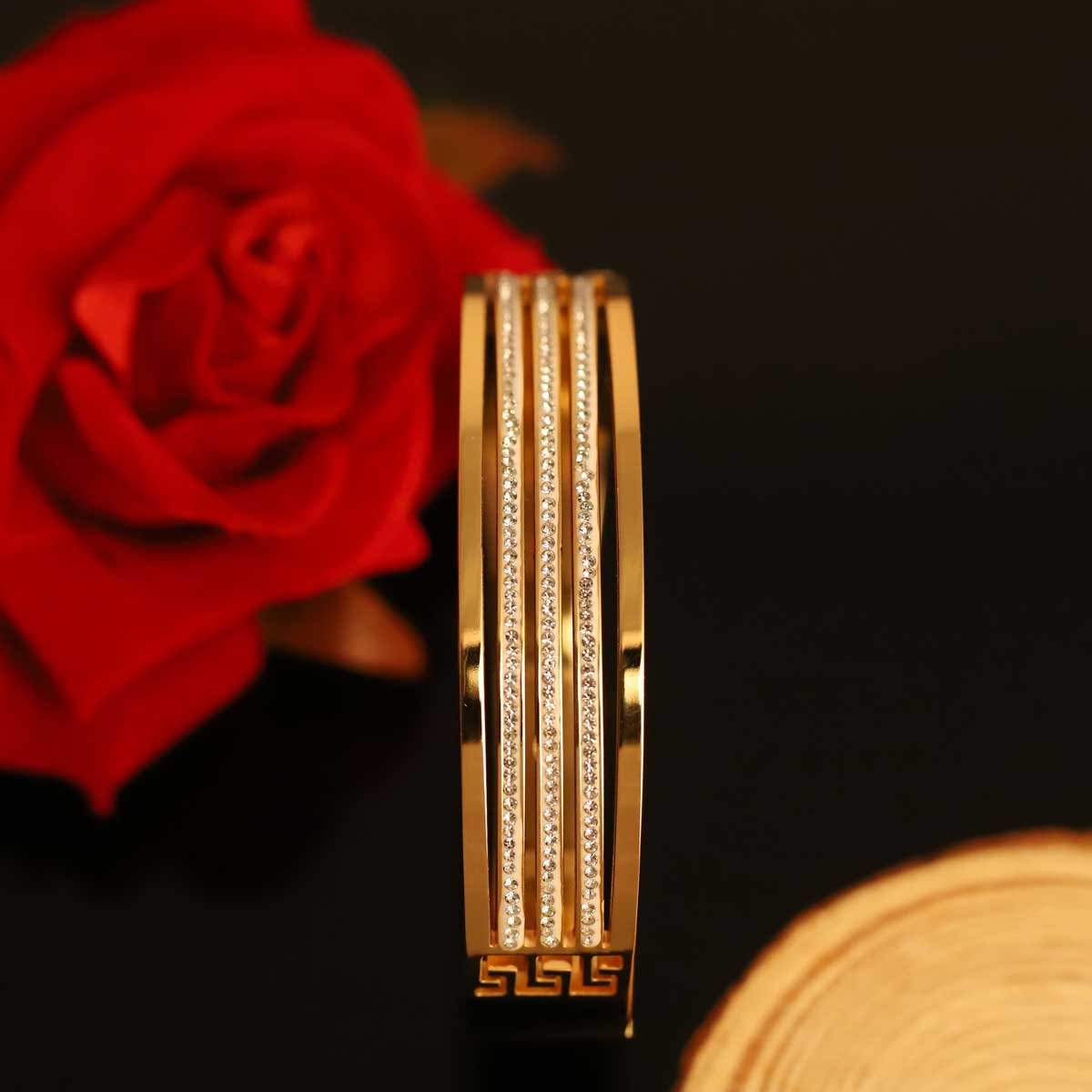 Meander & Shine Zircon Greek Key Gold-Plated Bangle - Image 3