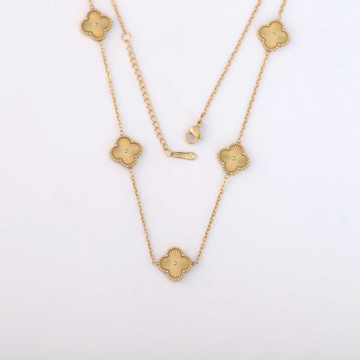 Elegant Gold-Tone Multi-Clover Station Necklace