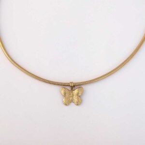 Chic Gold-Tone Butterfly Pendant Snake Chain Choker