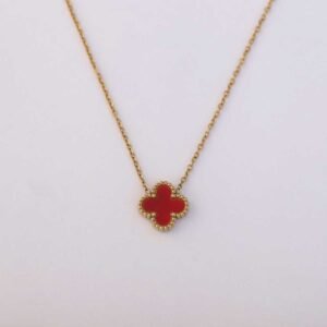 Lucky Red Clover Gold-Tone Pendant Necklace