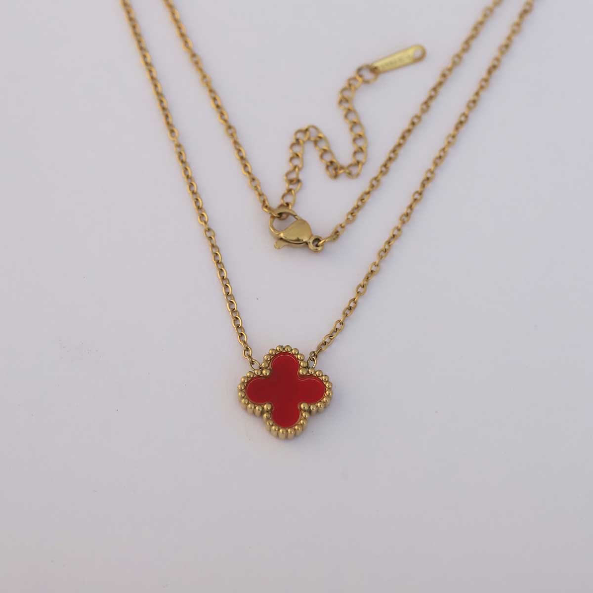 Lucky Red Clover Gold-Tone Pendant Necklace - Image 2